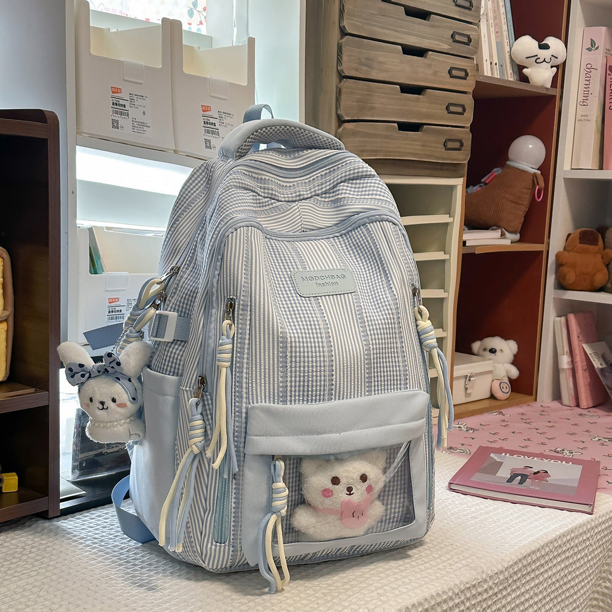 Multi-Functional Textured Backpack with Side Pockets LoungeYard — product view 6
