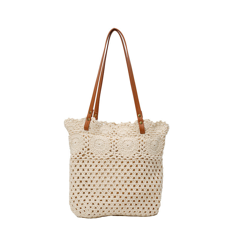 Crocheted tote bag with natural accents LoungeYard — product view 7