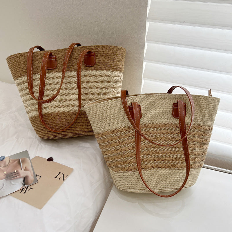 Handcrafted wicker bag with elegant leather accents LoungeYard — product view 3