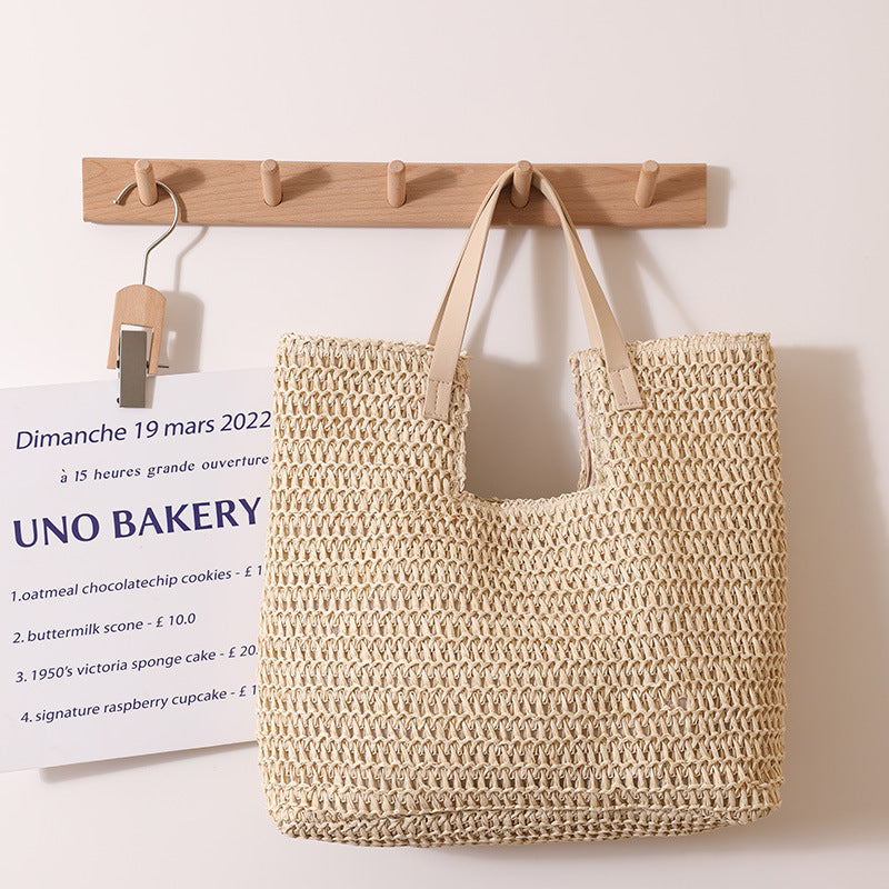 Elegant Woven Tote Bag with Sturdy Leather Handles LoungeYard — product view 6