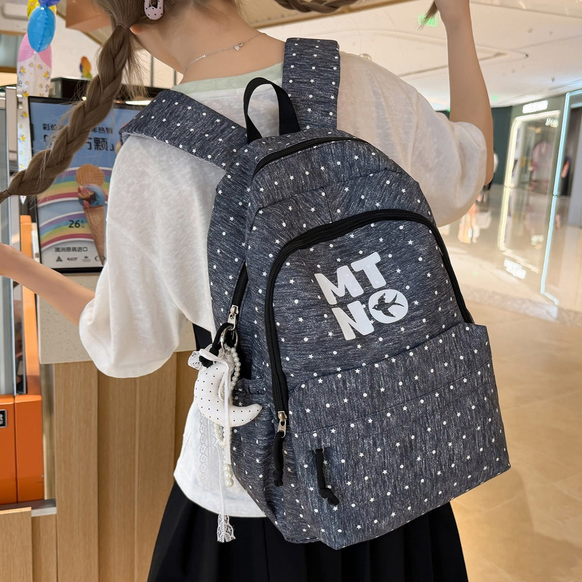 Stylish Polka Dot Printed Backpack LoungeYard — product view 1