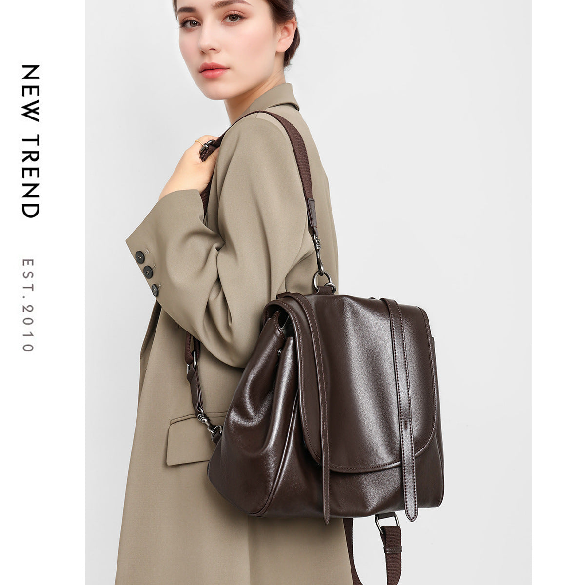 Structured Flap-Top Leather Shoulder Satchel with Convertible Straps — product view 4