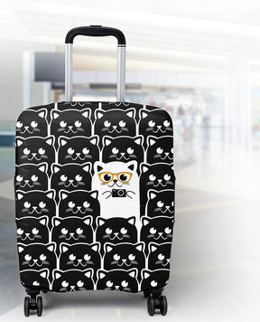 Unisex expandable suitcase cover with cat pattern, elastic protective material and zipper LoungeYard — product view 1