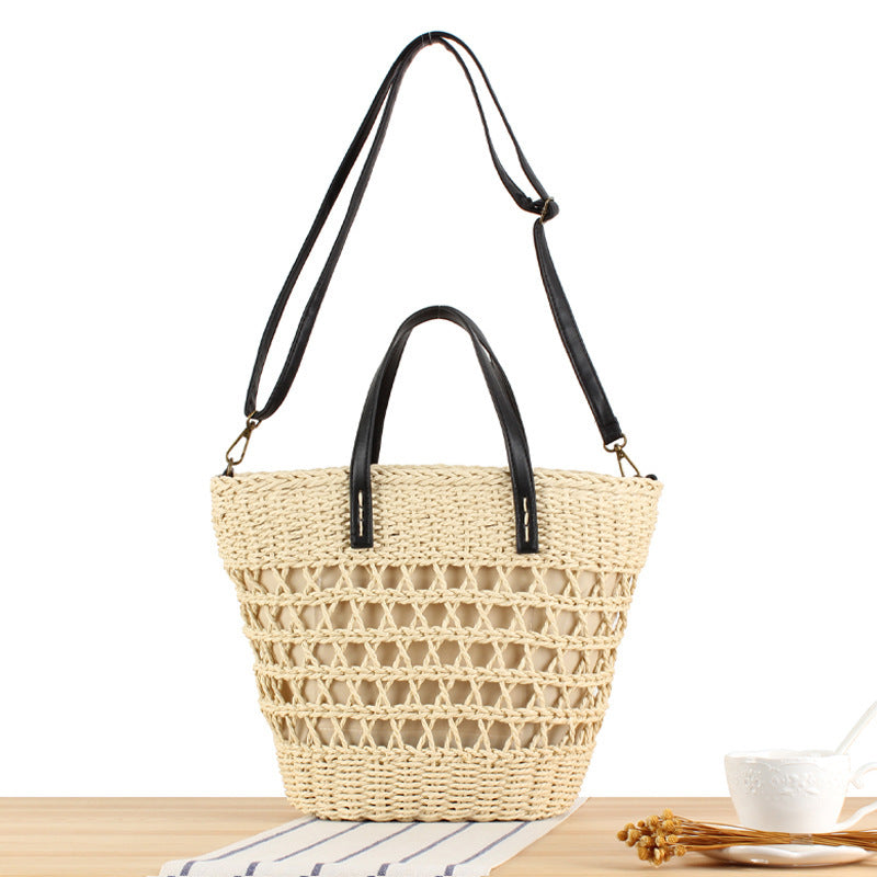 Handmade macrame tote bag with leather accents LoungeYard — product view 1