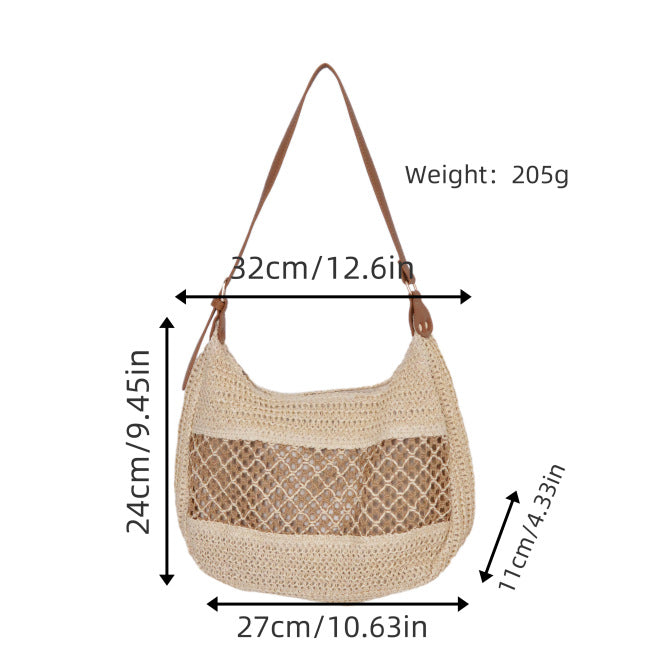 Elegant mesh shoulder bag with leather accents LoungeYard — product view 2