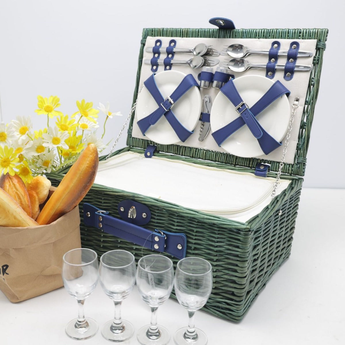 Ladies picnic basket with dish set and carrying shoulder strap LoungeYard — product view 4