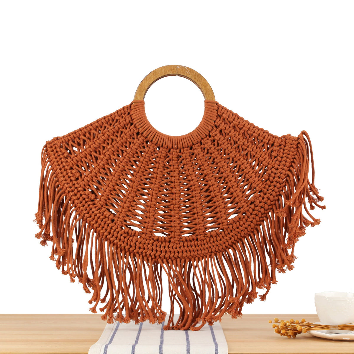 Macramé Handbag with Wooden Handles LoungeYard — product view 7