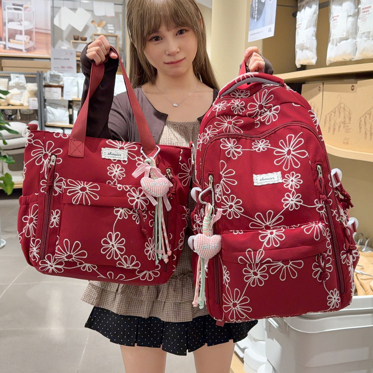 Embroidered Floral Patterned Backpack LoungeYard — product view 1