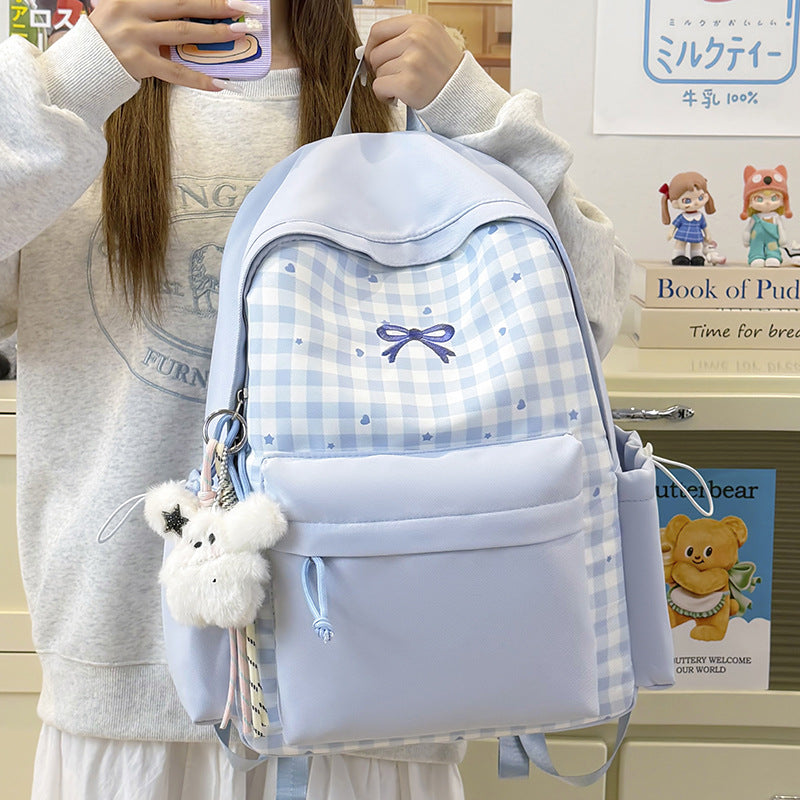 Checked Patterned School Backpack LoungeYard — product view 2