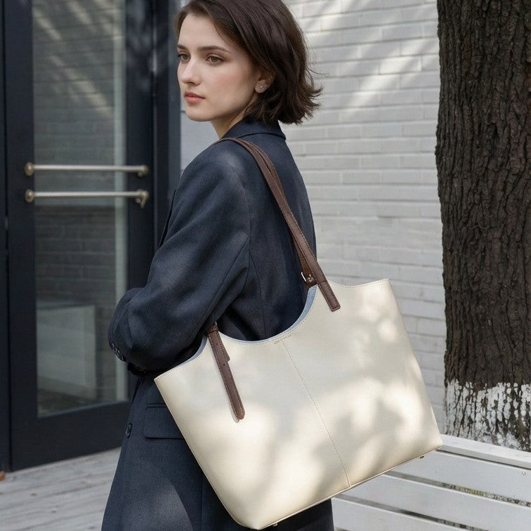 Structured Pebbled Leather Shoulder Tote — product view 3