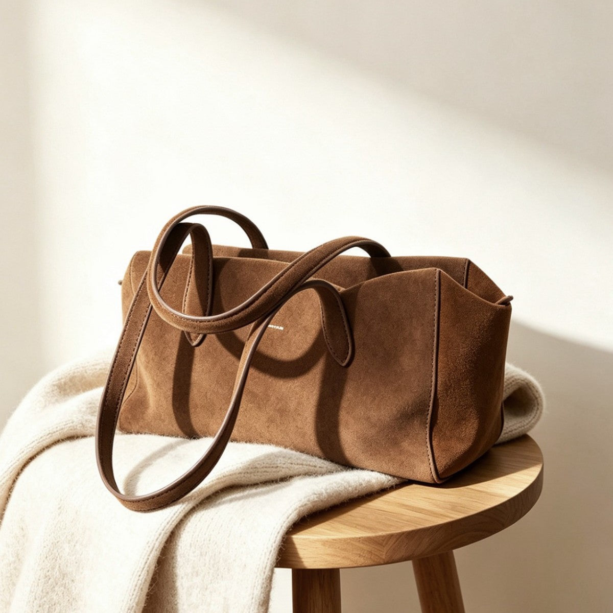 Suede Elongated Rectangular Shoulder Tote with Long Double Straps — product view 2