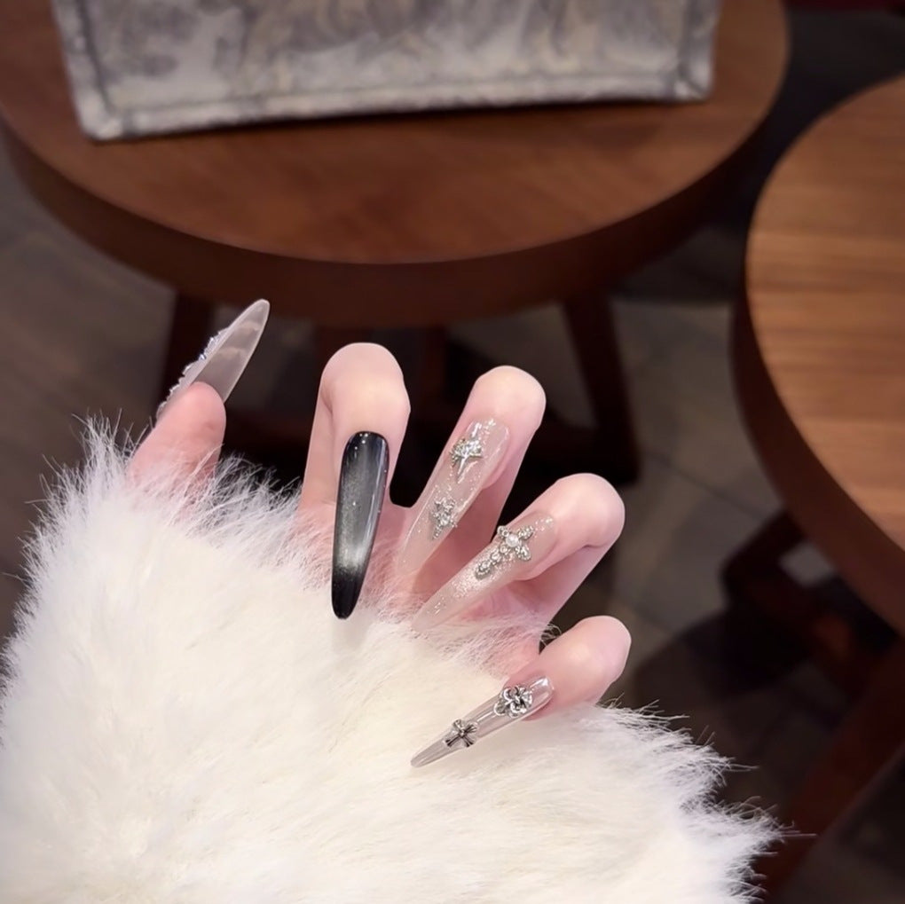 Artistic Long Stiletto Nail Extensions with Crystal Accents — product view 3