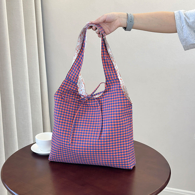 Stylish Checkered Shopping Tote Bag LoungeYard — product view 4