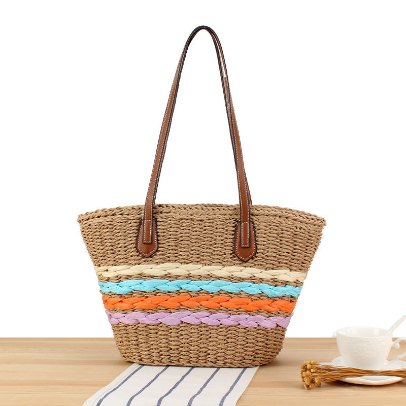 Beautiful braided straw bag with leather handles LoungeYard — product view 5