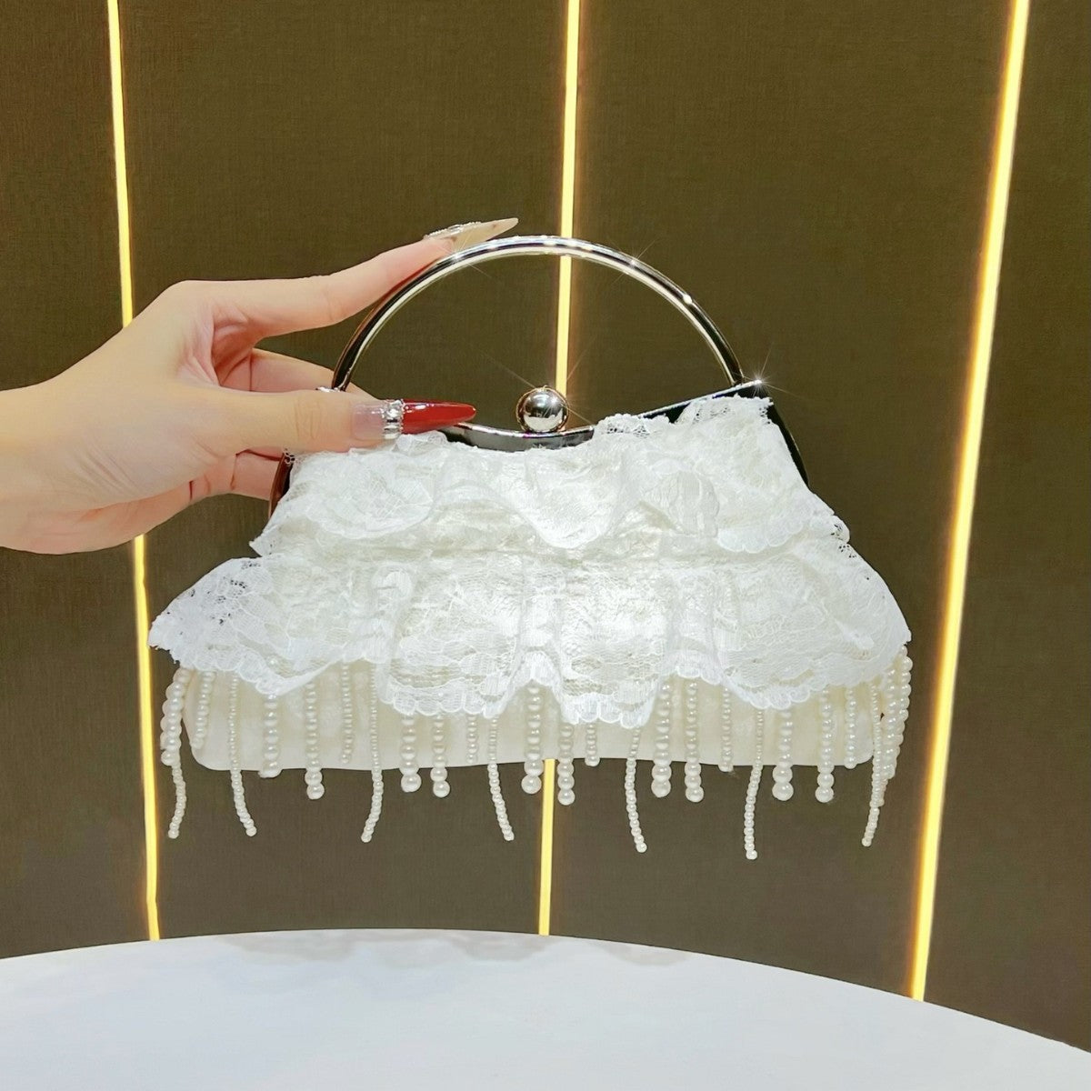 Ruffled Lace Evening Clutch — product view 1