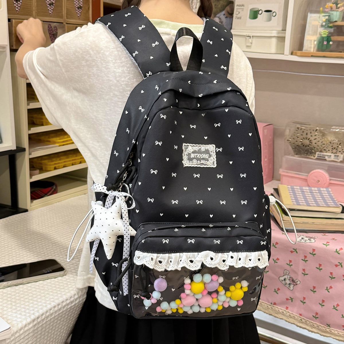 Playful Bow-Embellished School Backpack LoungeYard — product view 2
