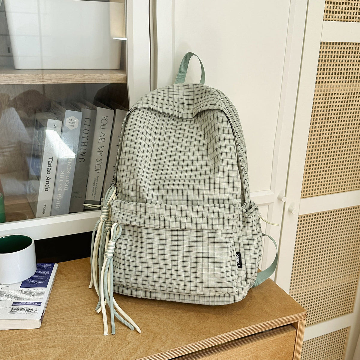 Minimalist Checked Drawstring Backpack — product view 2