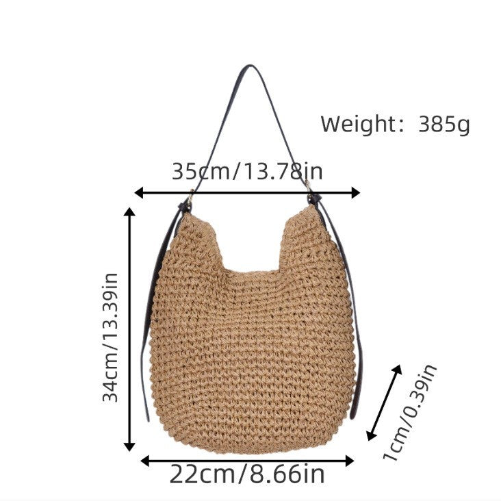 Trendy Shoulder Bag with Natural Weave and Leather Accents LoungeYard — product view 3