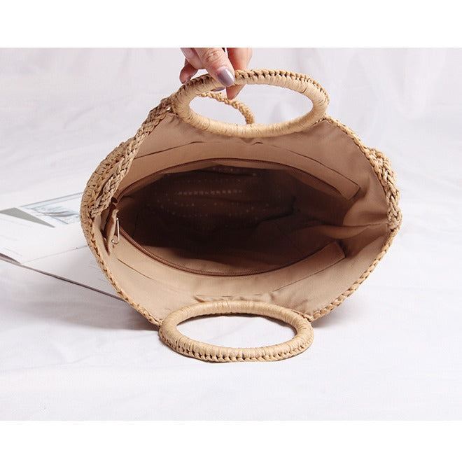 Handmade basket bag with round handle and removable shoulder strap LoungeYard — product view 4