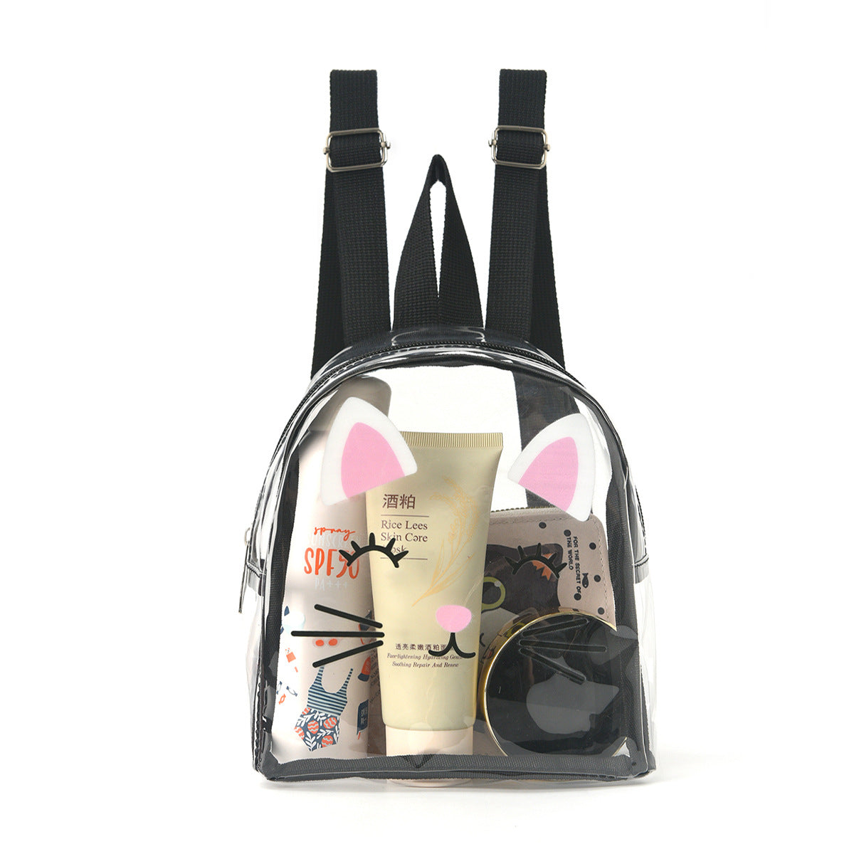 Transparent backpack with playful cat design LoungeYard — product view 4