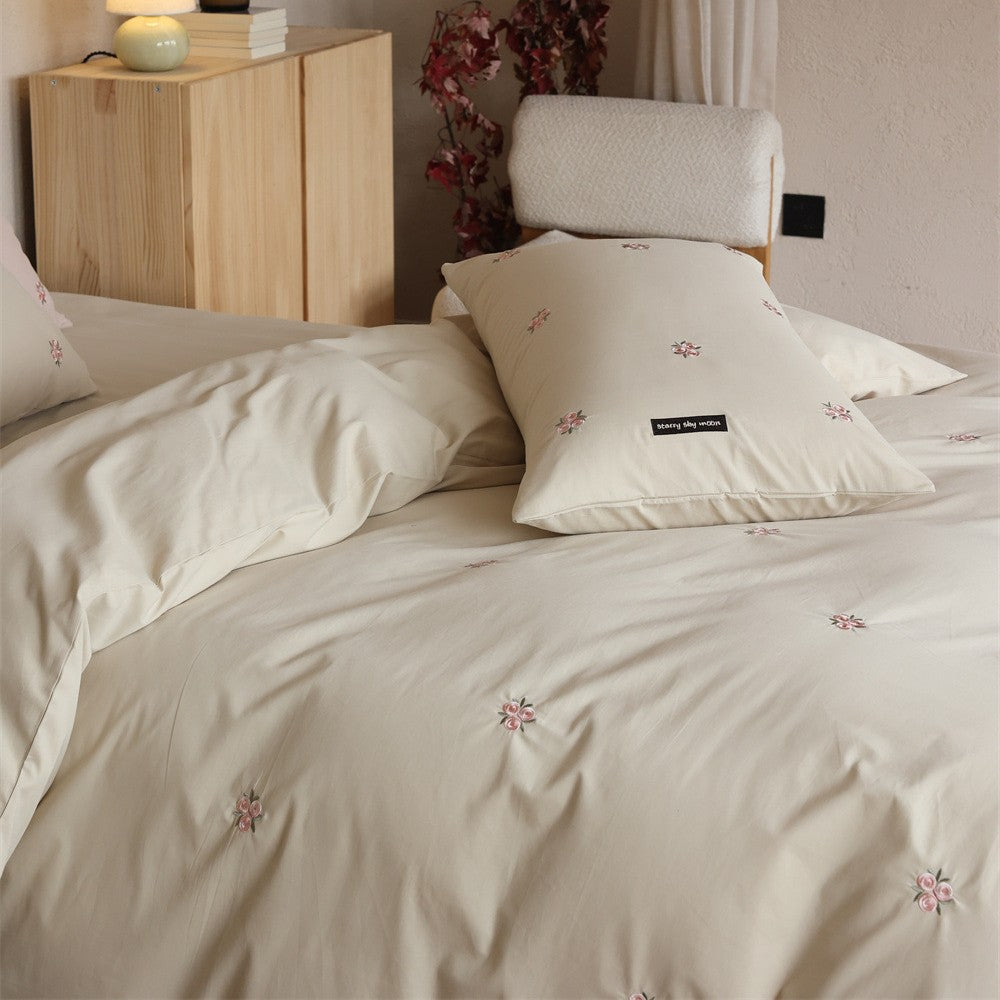Embroidered cotton satin bedding set with subtle floral embroidery — product view 3