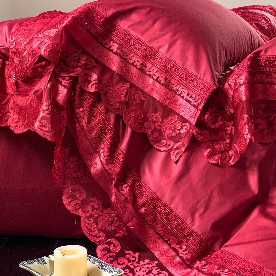 Luxury ruffled bedding set made of cotton satin with fine jacquard texture and concealed closure — product view 3