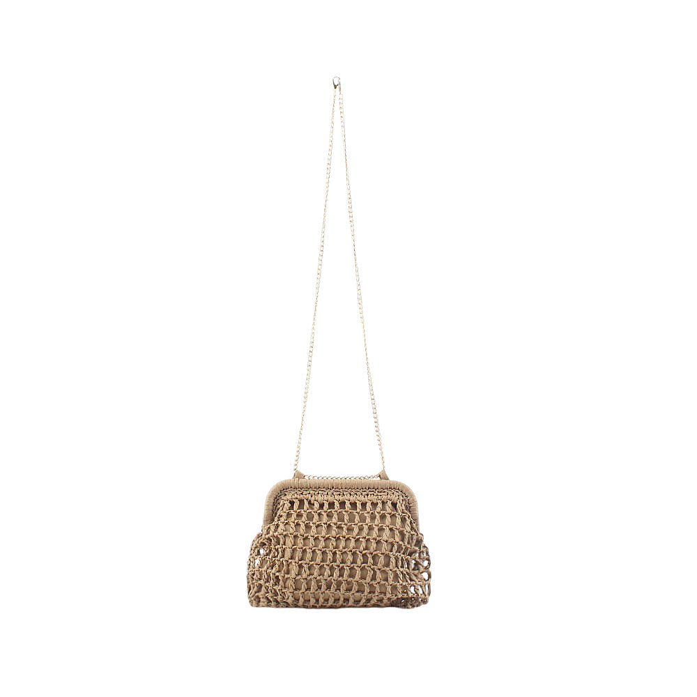 Woven Natural Material Handbag with Fine Chain Accents LoungeYard — product view 2