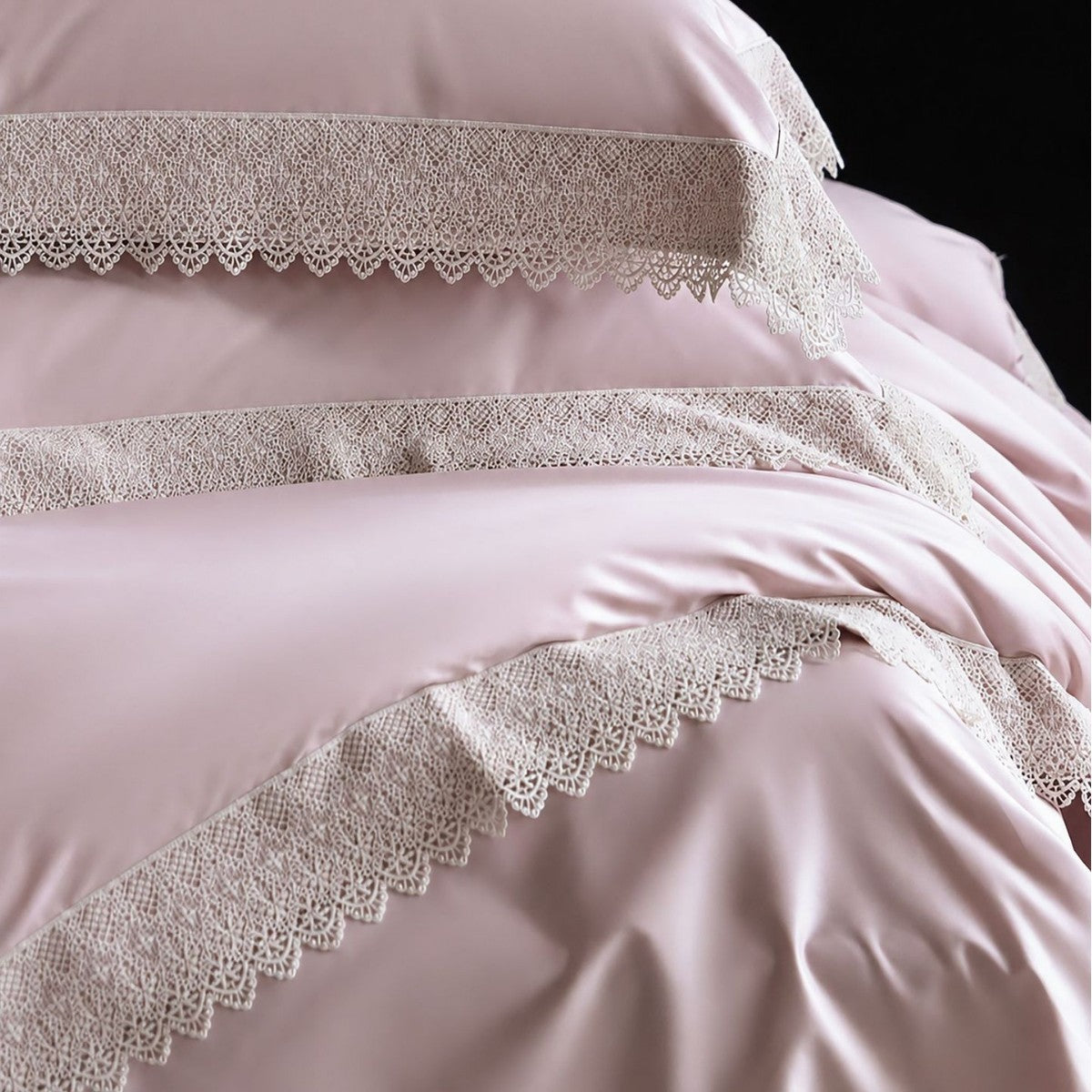 Luxurious satin bedding set with fine lace edging — product view 2