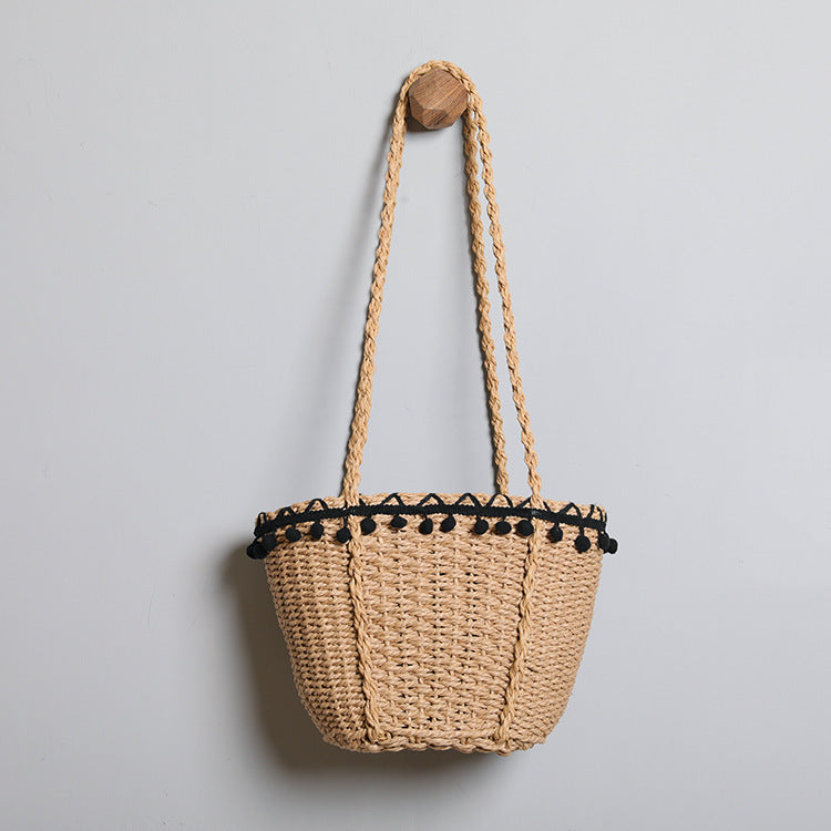 Delicate beach bag with pompons LoungeYard — product view 1
