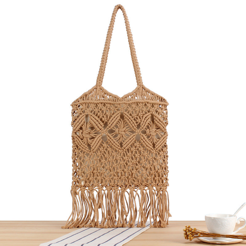 Macrame Tote Bag with Decorative Fringes LoungeYard — product view 6