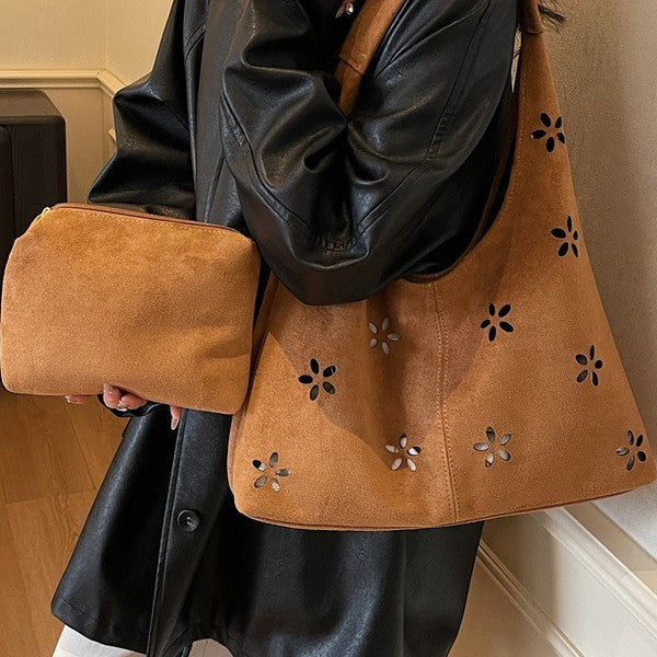Floral Cut-Out Slouchy Tote LoungeYard — product view 3