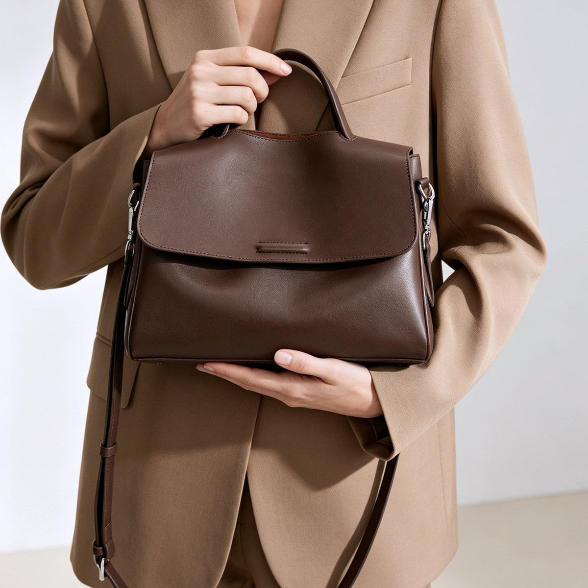 Structured Top-Handle Flap Satchel with Detachable Crossbody Strap — product view 2