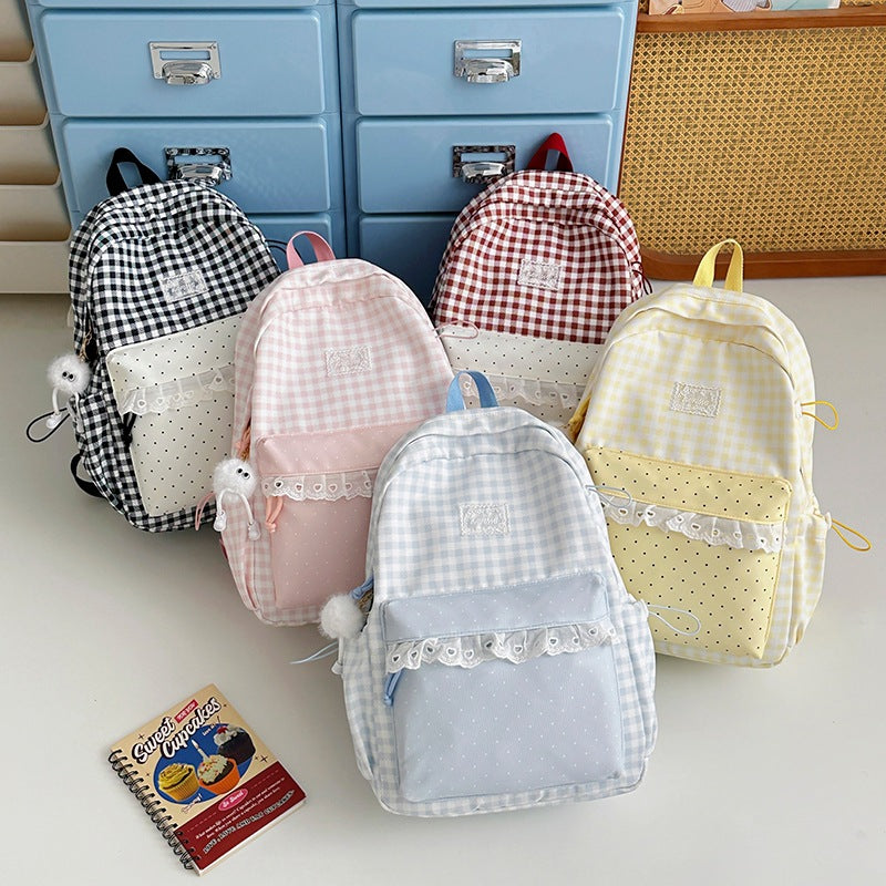 Cute Checkered Pattern Backpack LoungeYard — product view 4