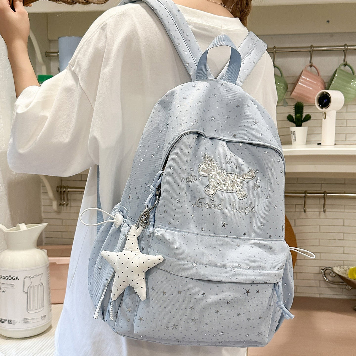 Cute Star-Embellished School Backpack LoungeYard — product view 2