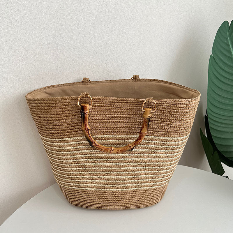 Stylish straw bag with high-quality wooden handle LoungeYard — product view 6