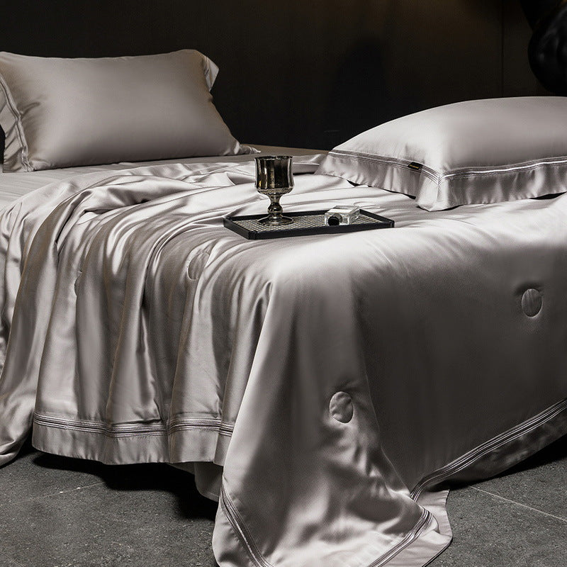 Luxurious satin bed set with silk-like surface and fine decorative stitching — product view 6