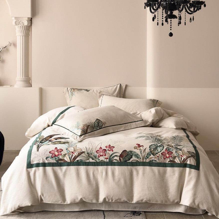 Bedding set with exotic landscape print and cotton-linen blend — product view 7