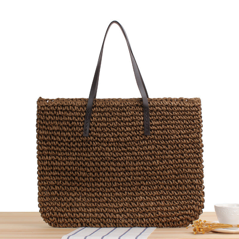 Timeless wicker tote bag with leather handles LoungeYard — product view 6