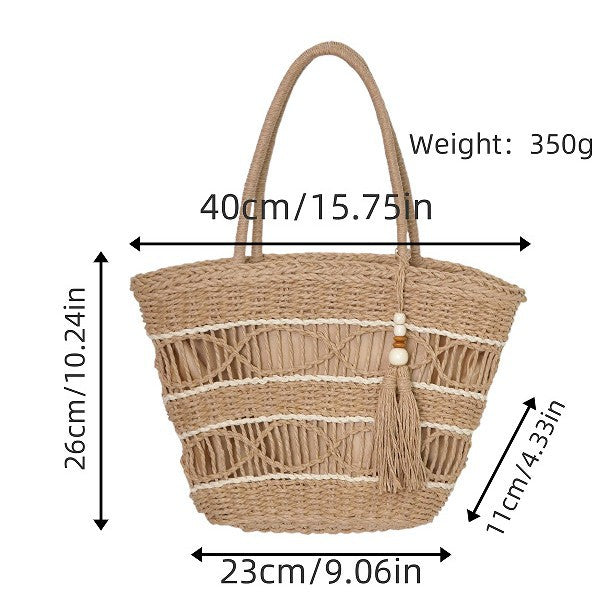 Braided basket bag with tassel details LoungeYard — product view 3