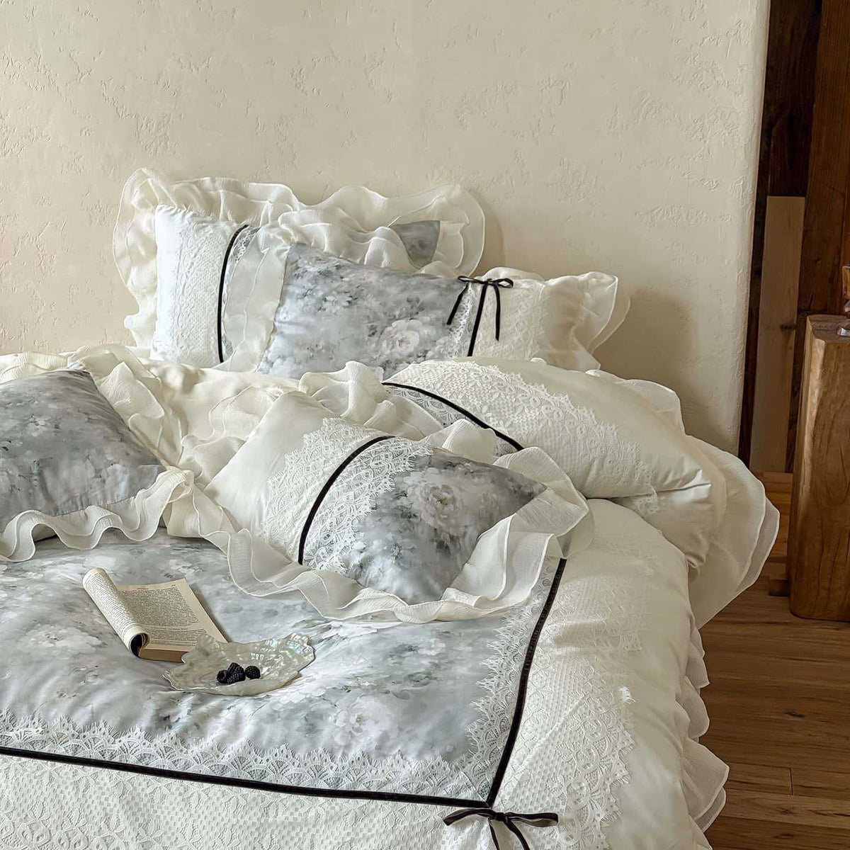 luxurious romantic bedding set with lace trim and ruffles — product view 6