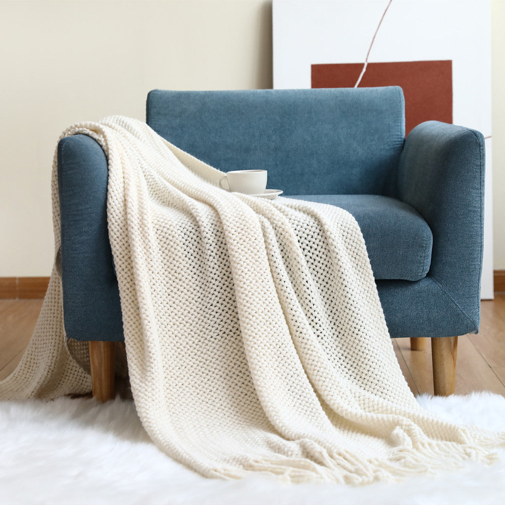 Women cozy knit blanket with decorative pattern LoungeYard — product view 7