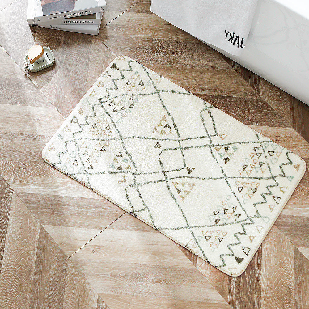 Boho cotton bath mat with fringes and geometric diamond pattern LoungeYard — product view 1