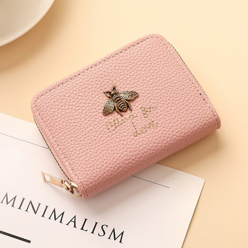 Designer Bee-Embellished Leather Zip-around Wallet LoungeYard — product view 4