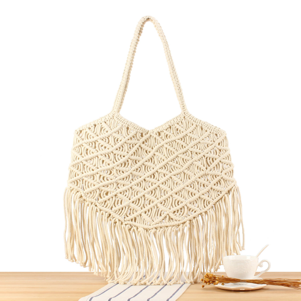 Creative Macrame Bag with Fringed Design LoungeYard — product view 1