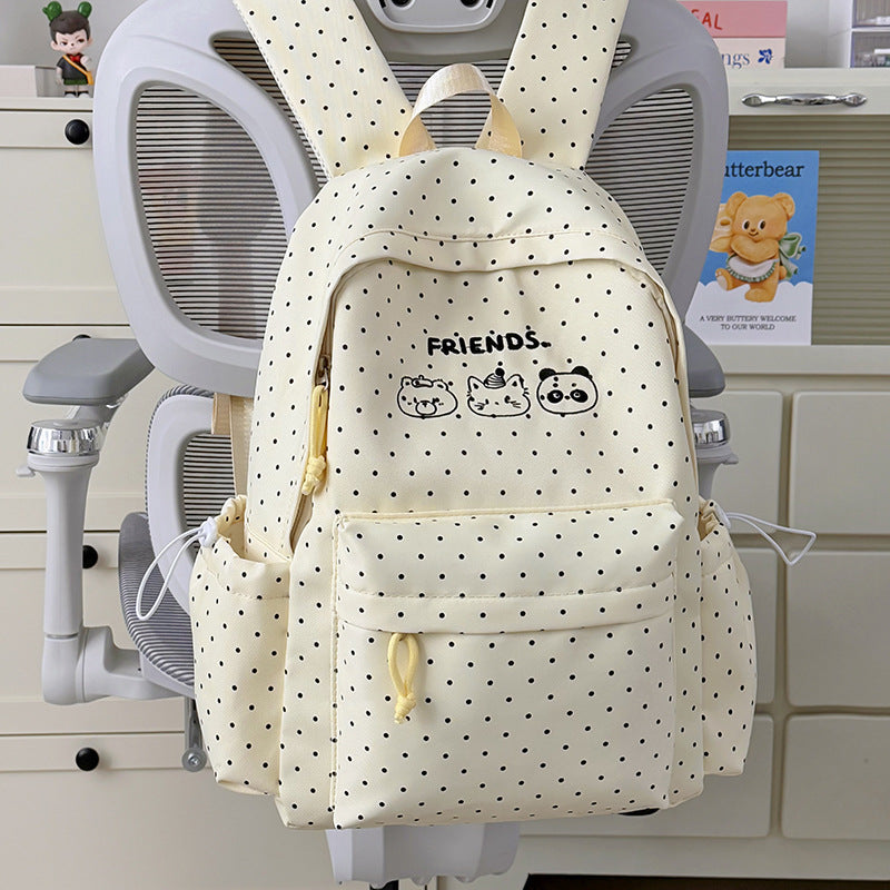 Playful Polka Dot Backpack with Cute Character Accents LoungeYard — product view 7