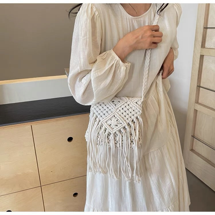 Macrame Shoulder Bag with Fringes LoungeYard — product view 1