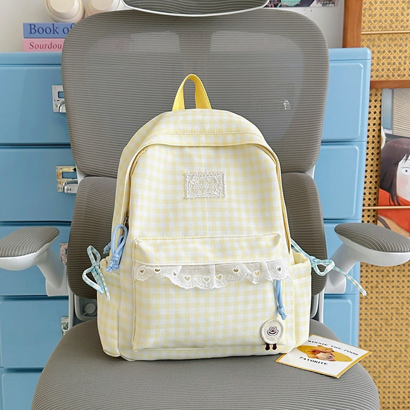 Cute Gingham Print Backpack LoungeYard — product view 7