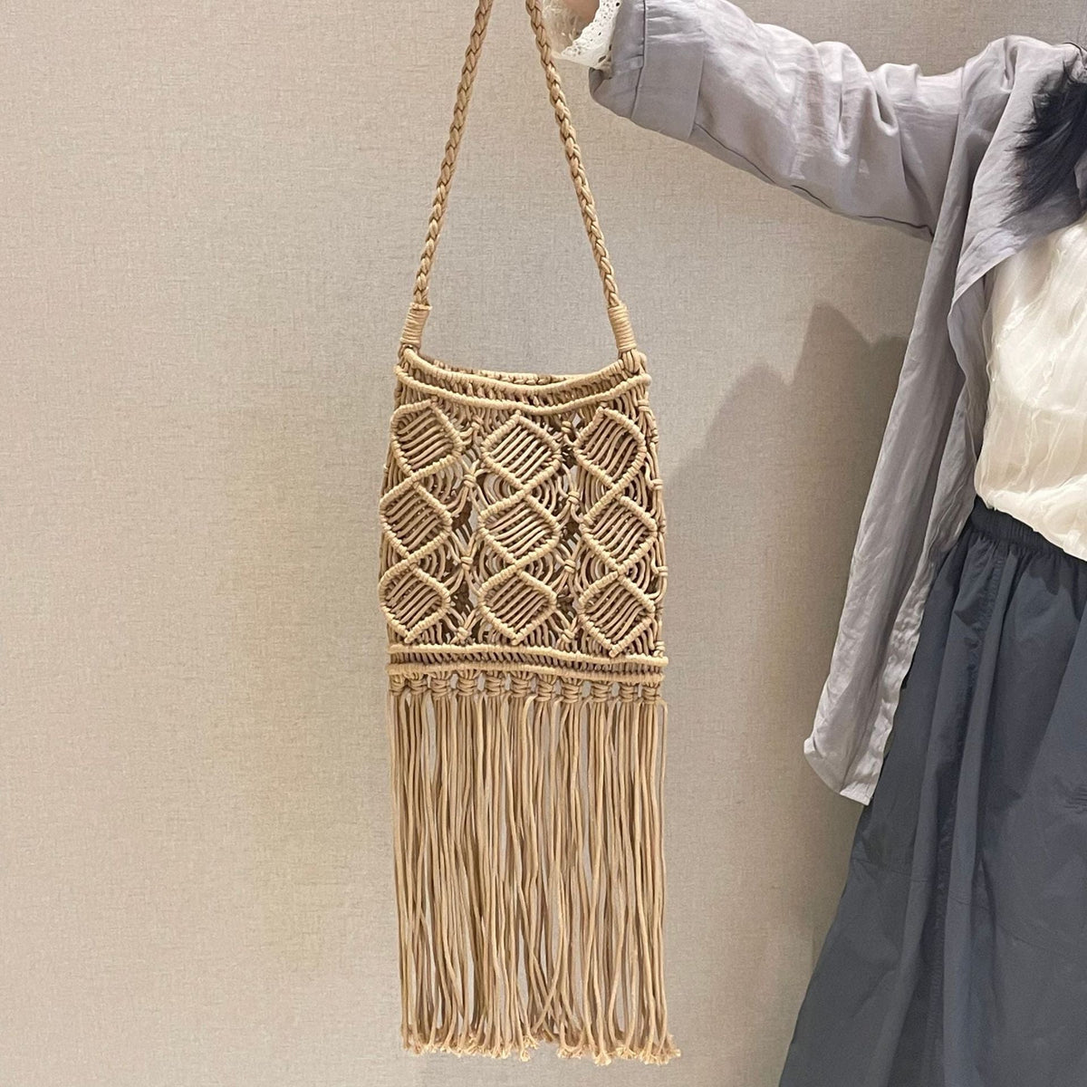 Hand-knotted macrame shoulder bag LoungeYard — product view 1