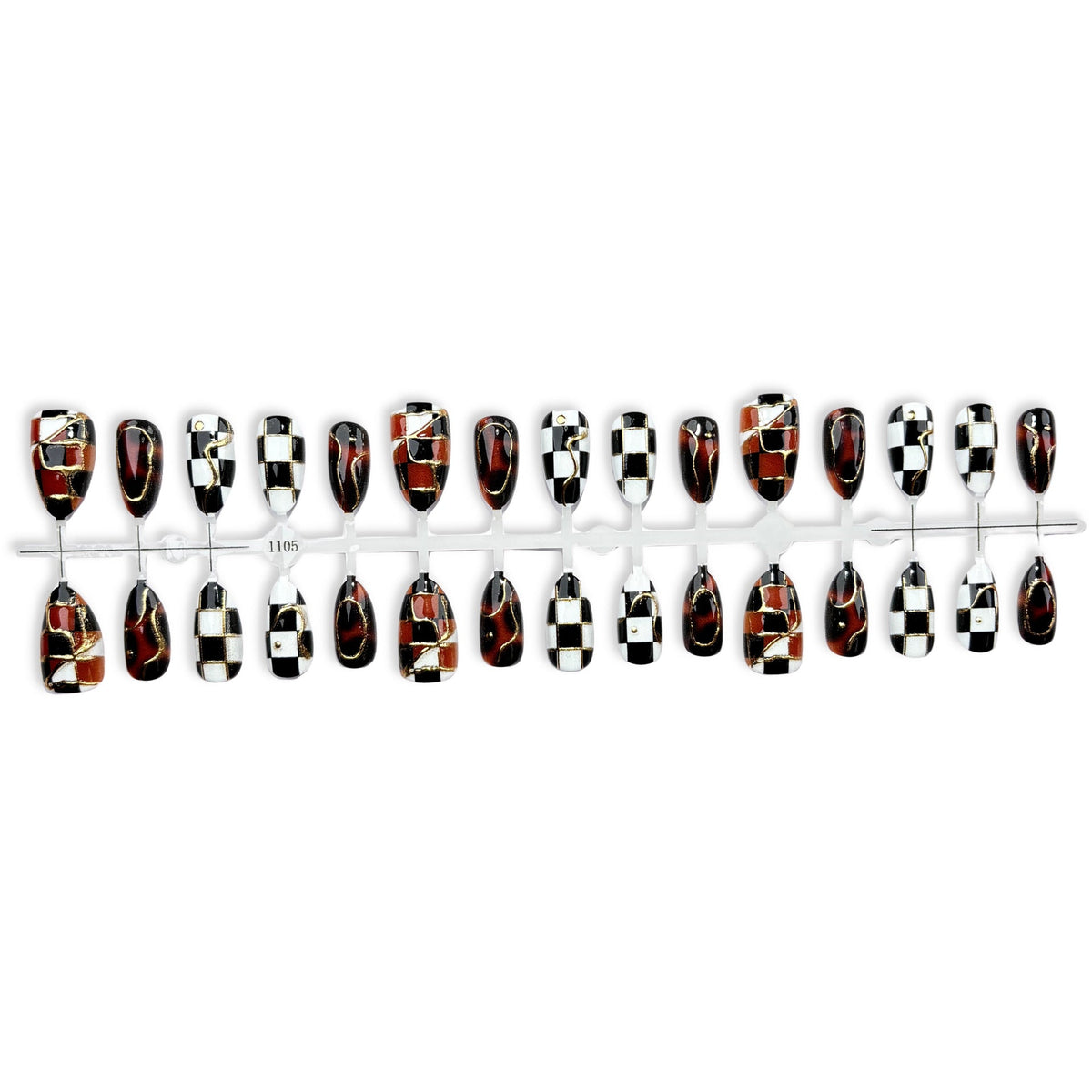 Decorative Press-On Nail Art Set with Checkered Design — product view 5
