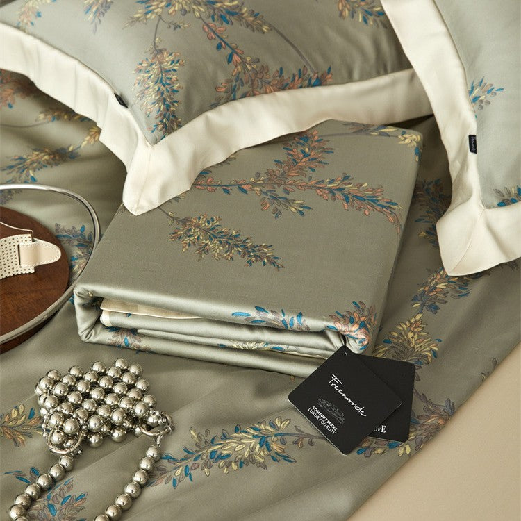 Luxurious satin bedding set with geometric jacquard pattern and satin trim LoungeYard — product view 4